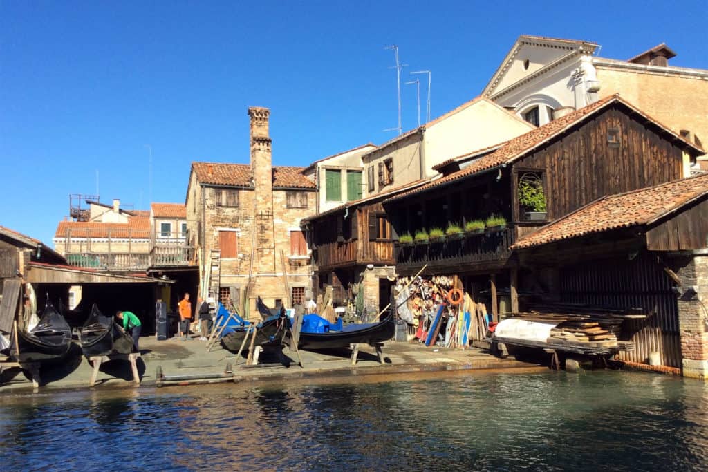 Squero di San Trovaso from the canal with gondolas. Sestiere of Dorsoduro Squero di San Trovaso from the canal with gondolas. Sestiere of Dorsoduro