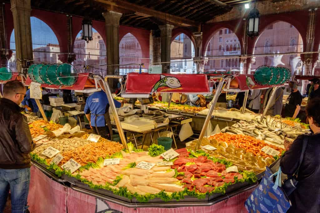 Fish for sale at the Rialto fish market. Sestiere Santa Croce and San Polo Fish for sale at the Rialto fish market. Sestiere Santa Croce and San Polo