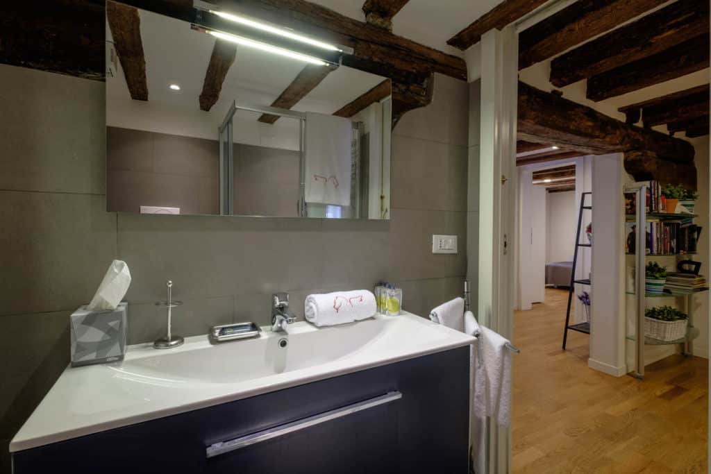 Entrance of the small bathroom with modern furnishing - The Lion's 5 Apartment Entrance of the small bathroom with modern furnishing - The Lion's 5 Apartment